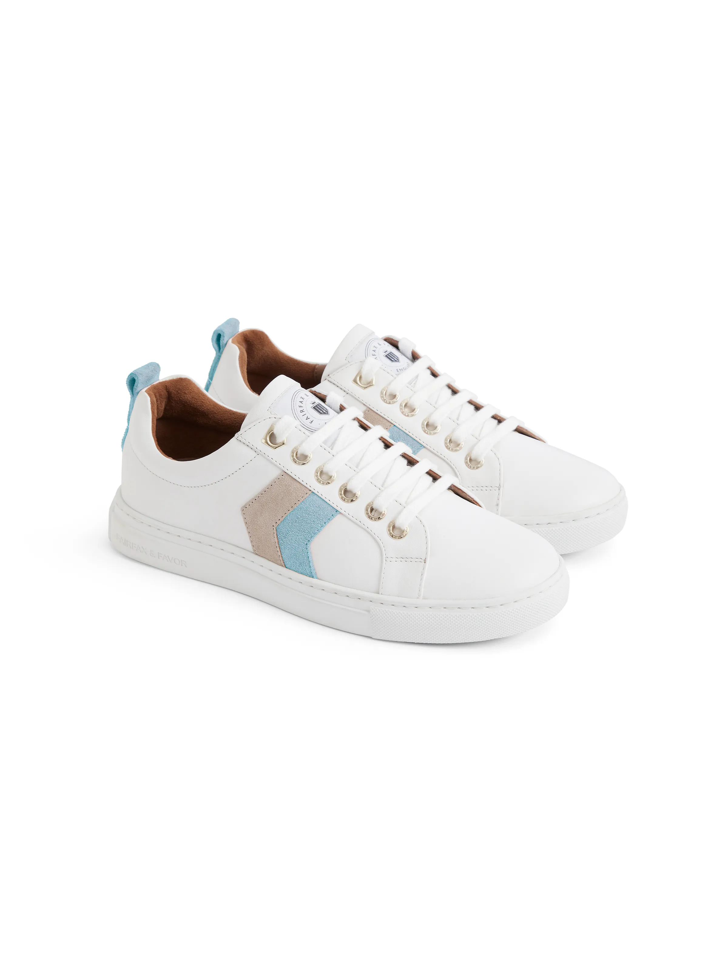 Alexandra - White Leather - Sky Blue & Stone - Image 3