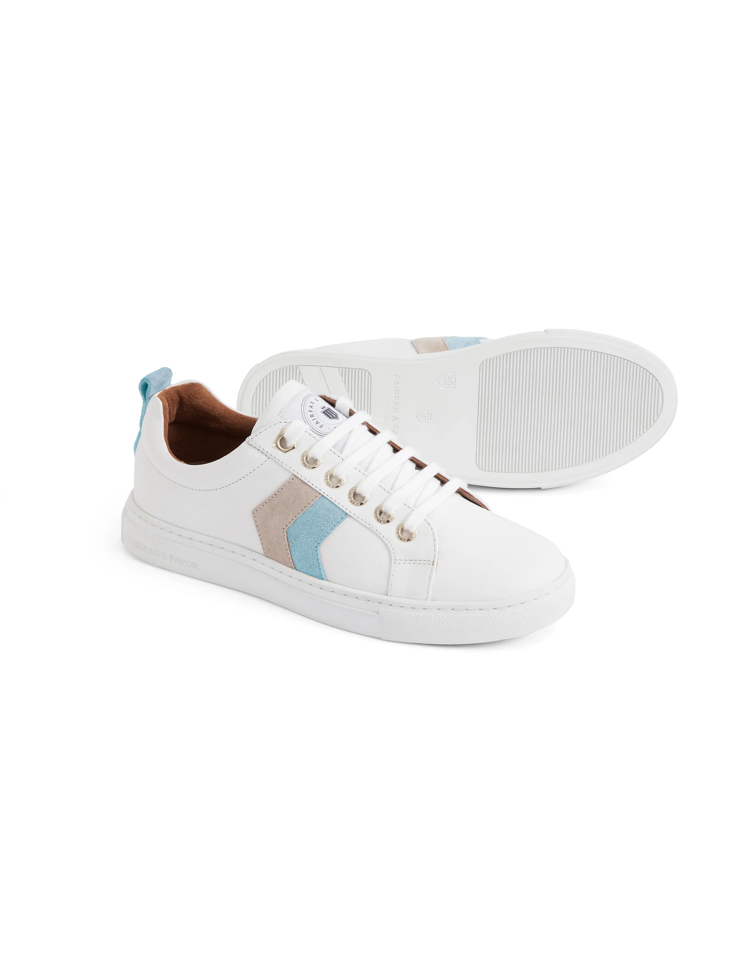 Alexandra - White Leather - Sky Blue & Stone - Image 5