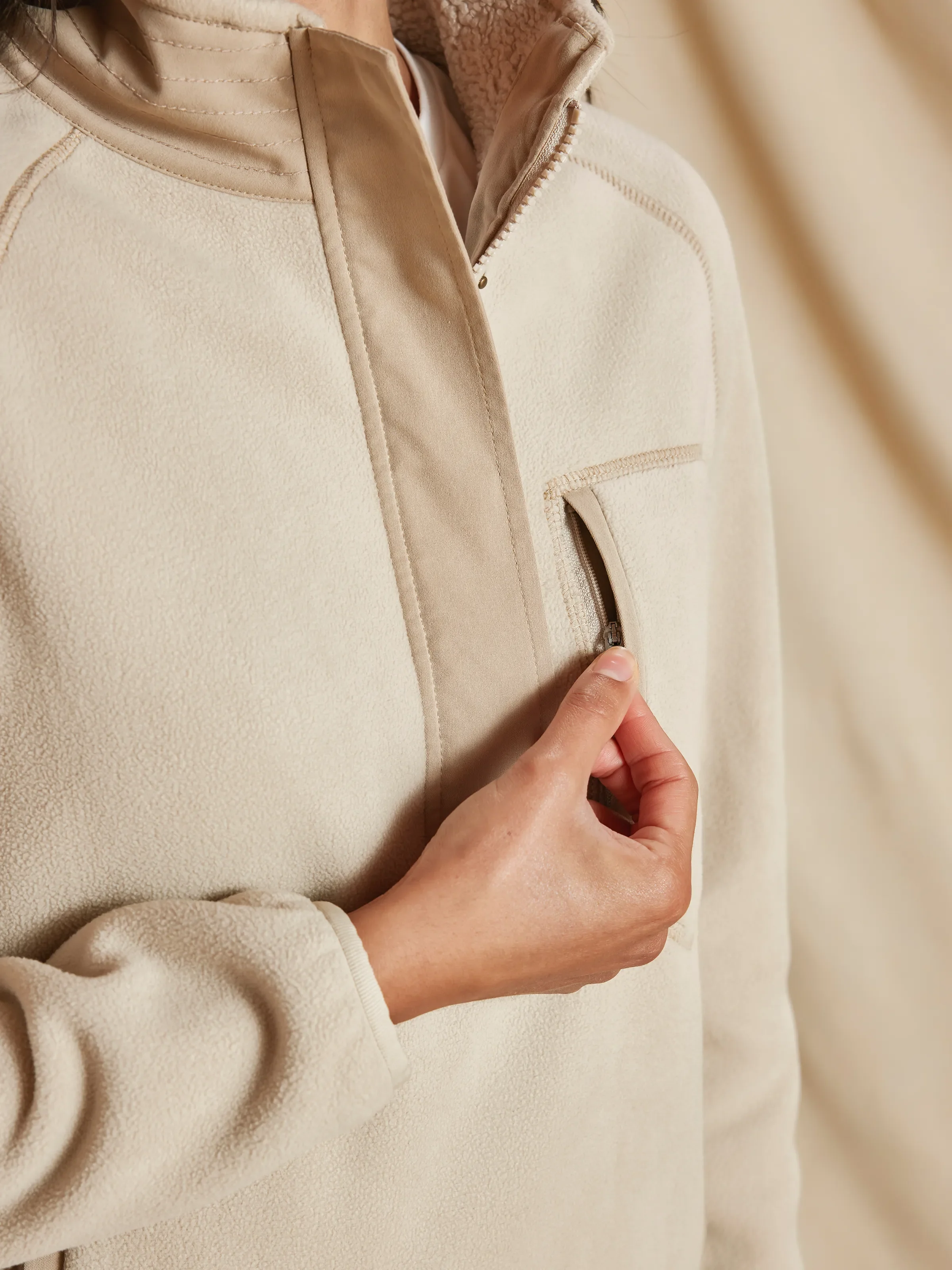 Aria 1 & 4 Zip Fleece - Oatmeal - Image 5