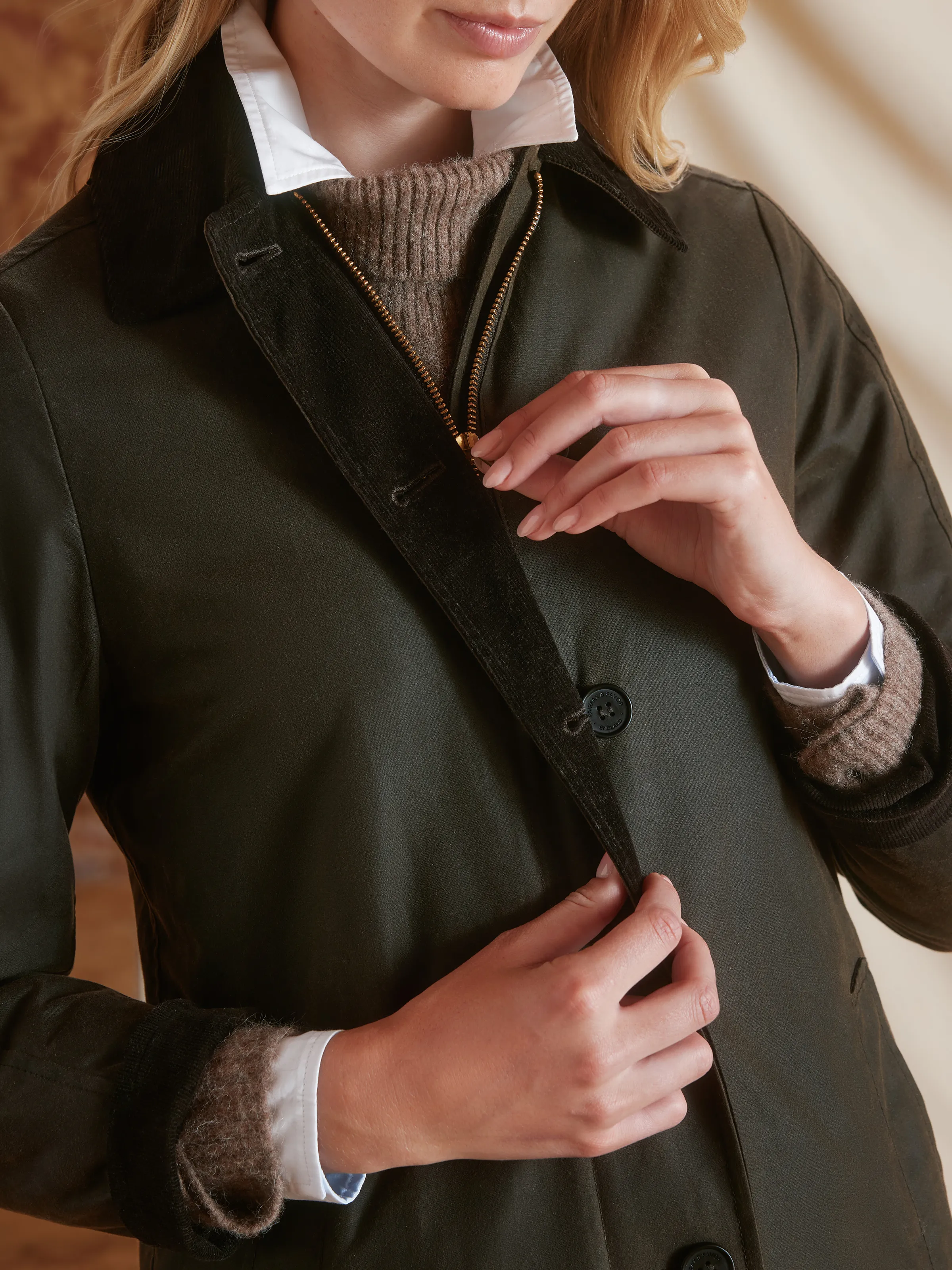 Edith Wax Longline Coat - Dark Khaki - Image 5