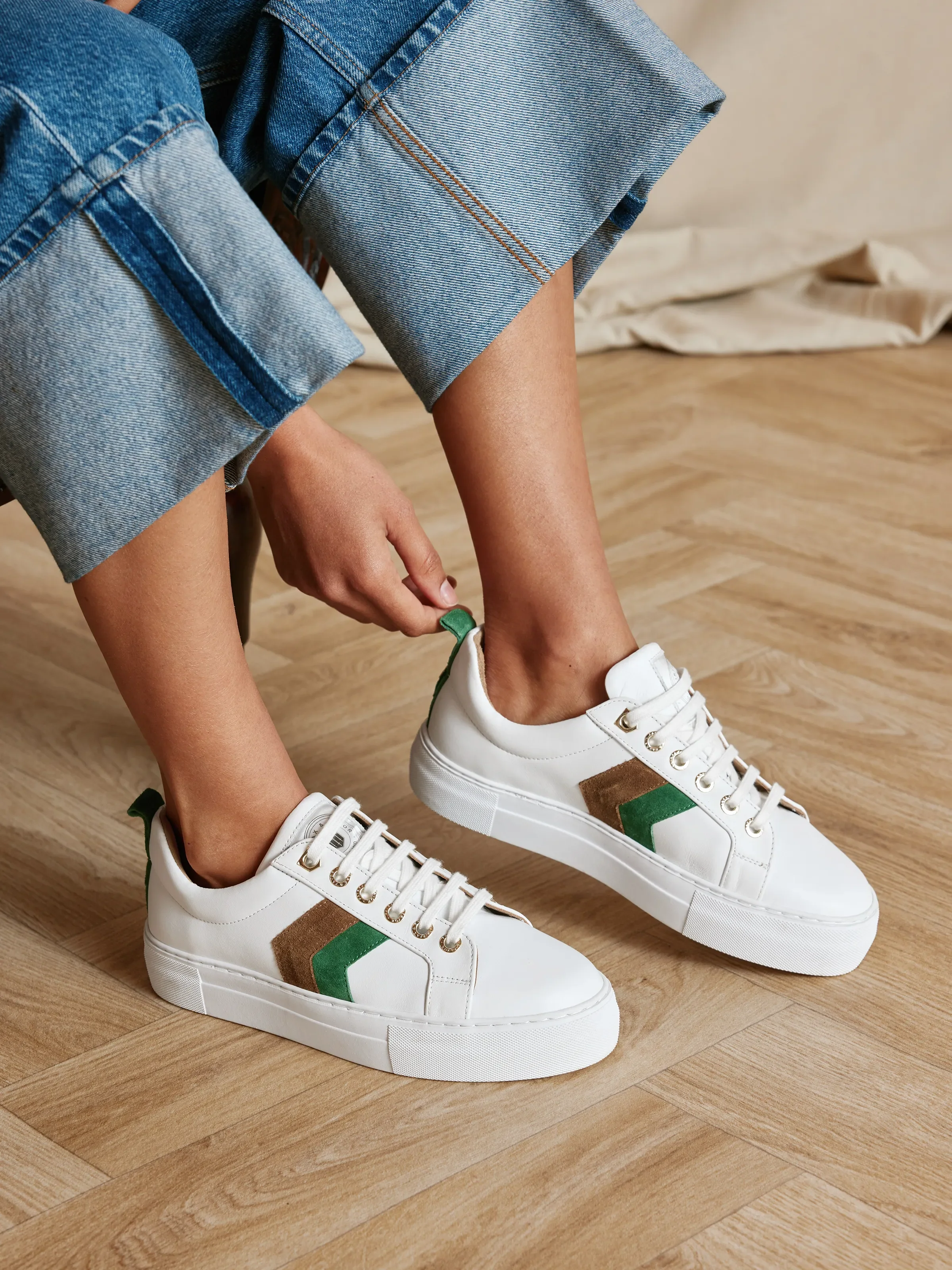 Alexandra Platform - White Leather with Clover Green & Tan (Stockist Exclusive) - Image 7