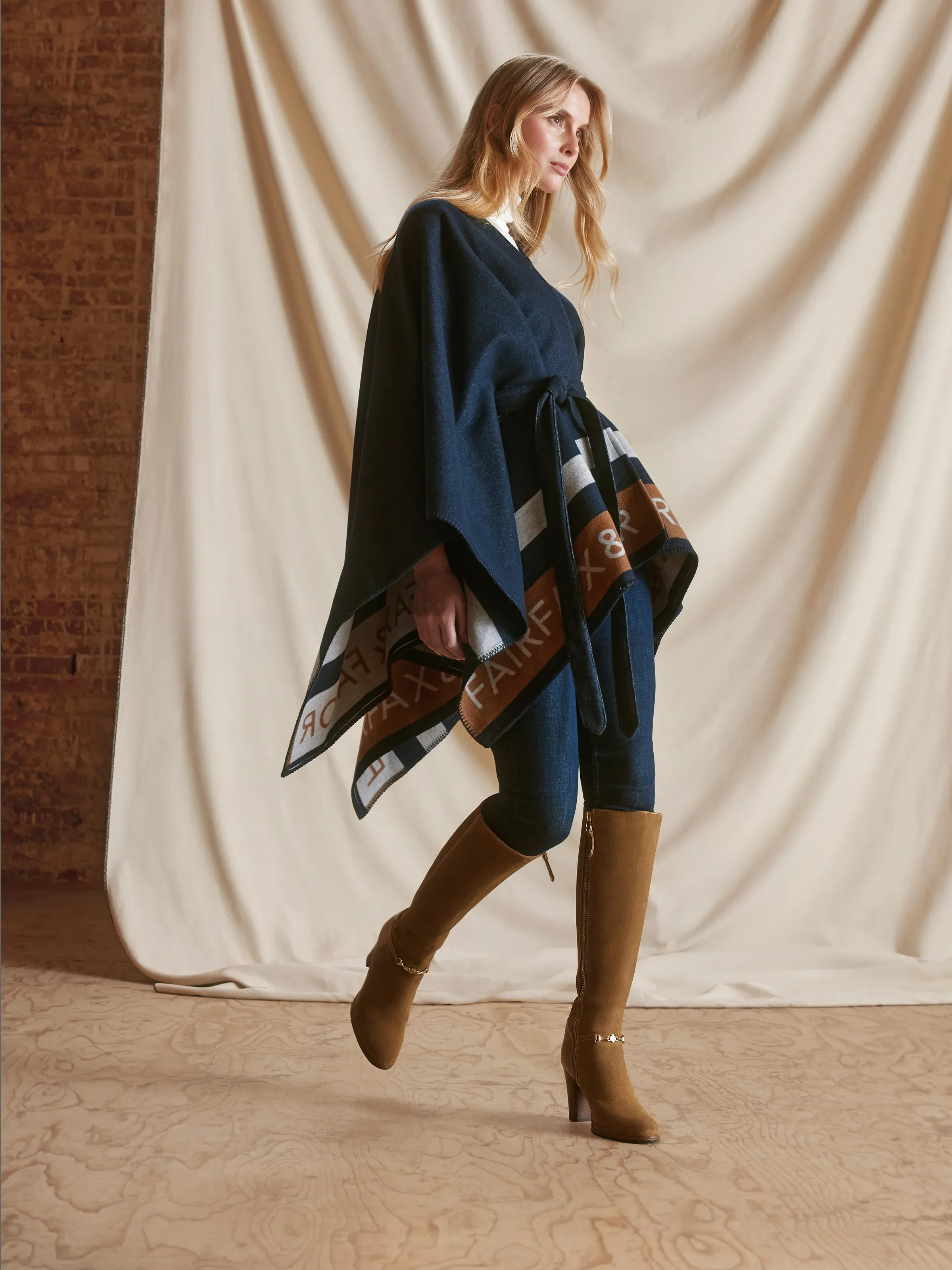 Rachel Cape - Navy Tri-Colour Wool - Image 6