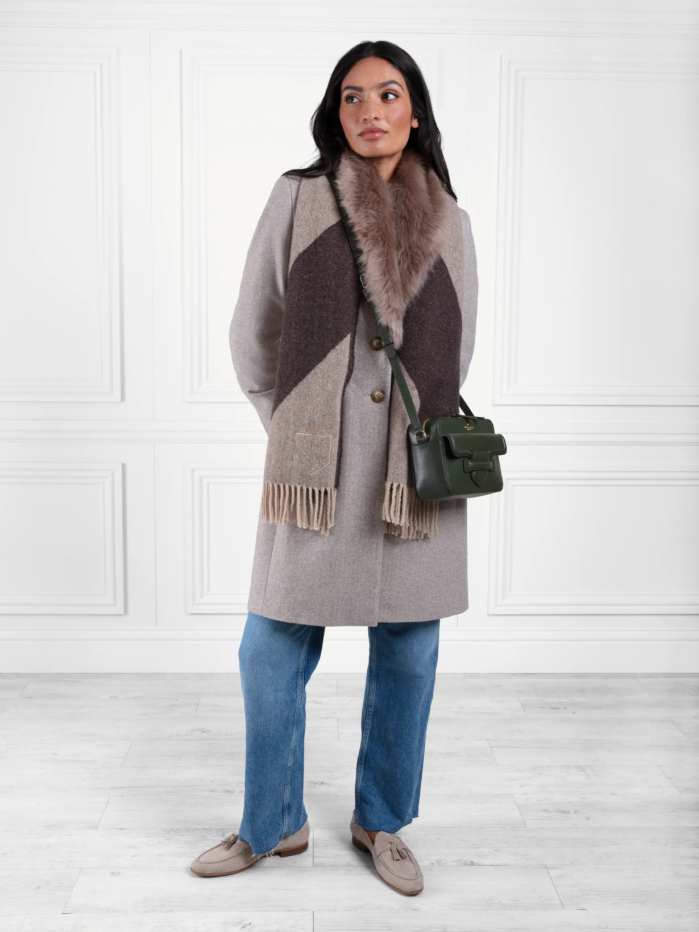 Women's Signature Merino Scarf - Taupe Chevron - Image 5