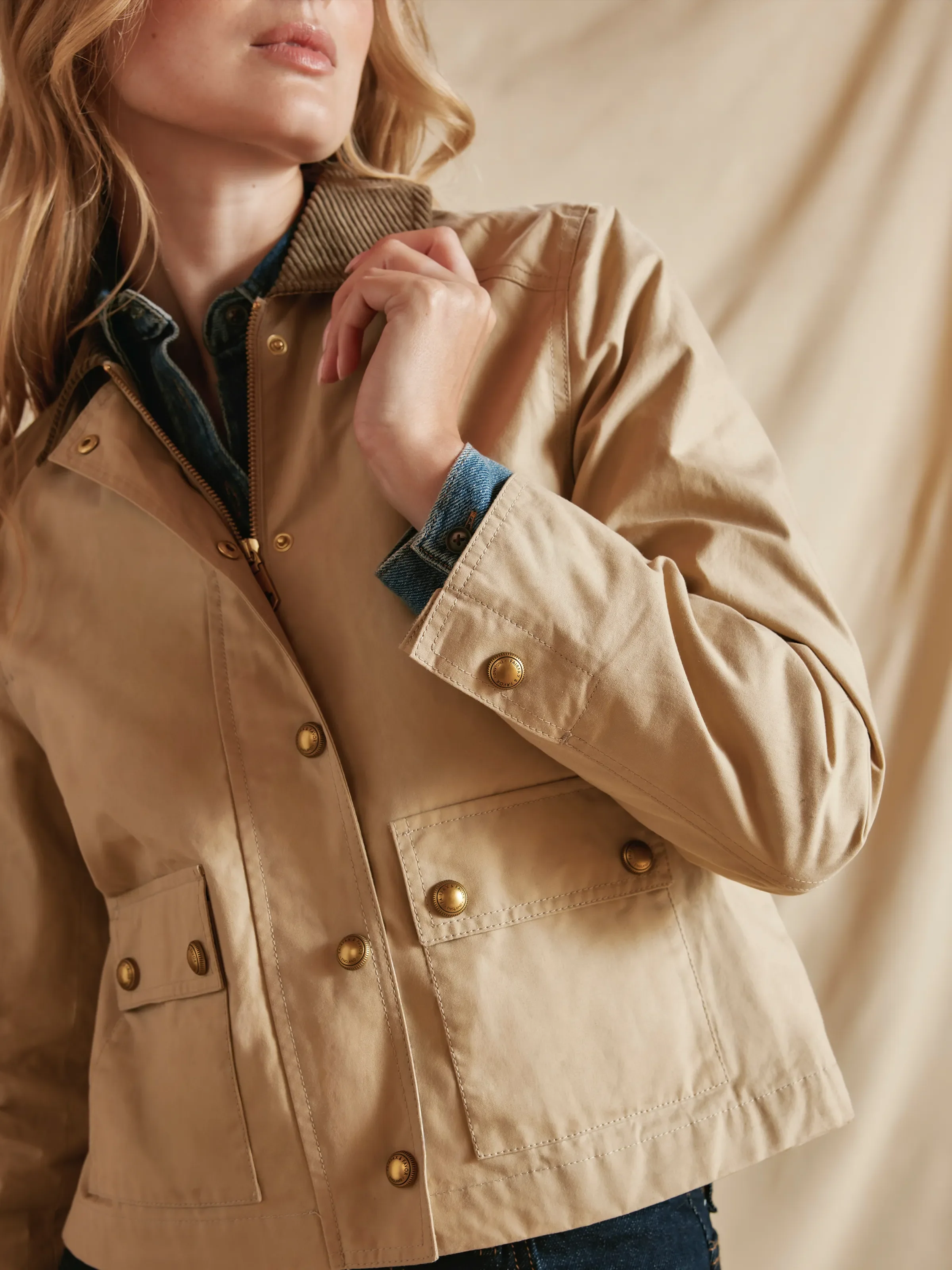 Tabitha Short Wax Jacket - Oatmeal - Image 4