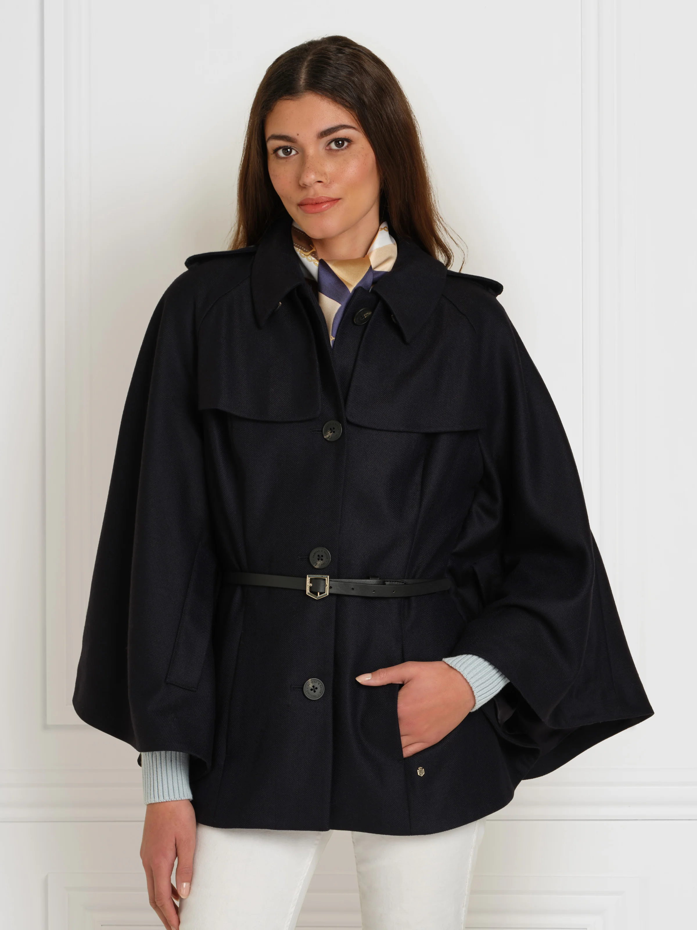 Sienna Wool Cape - Navy - Image 6