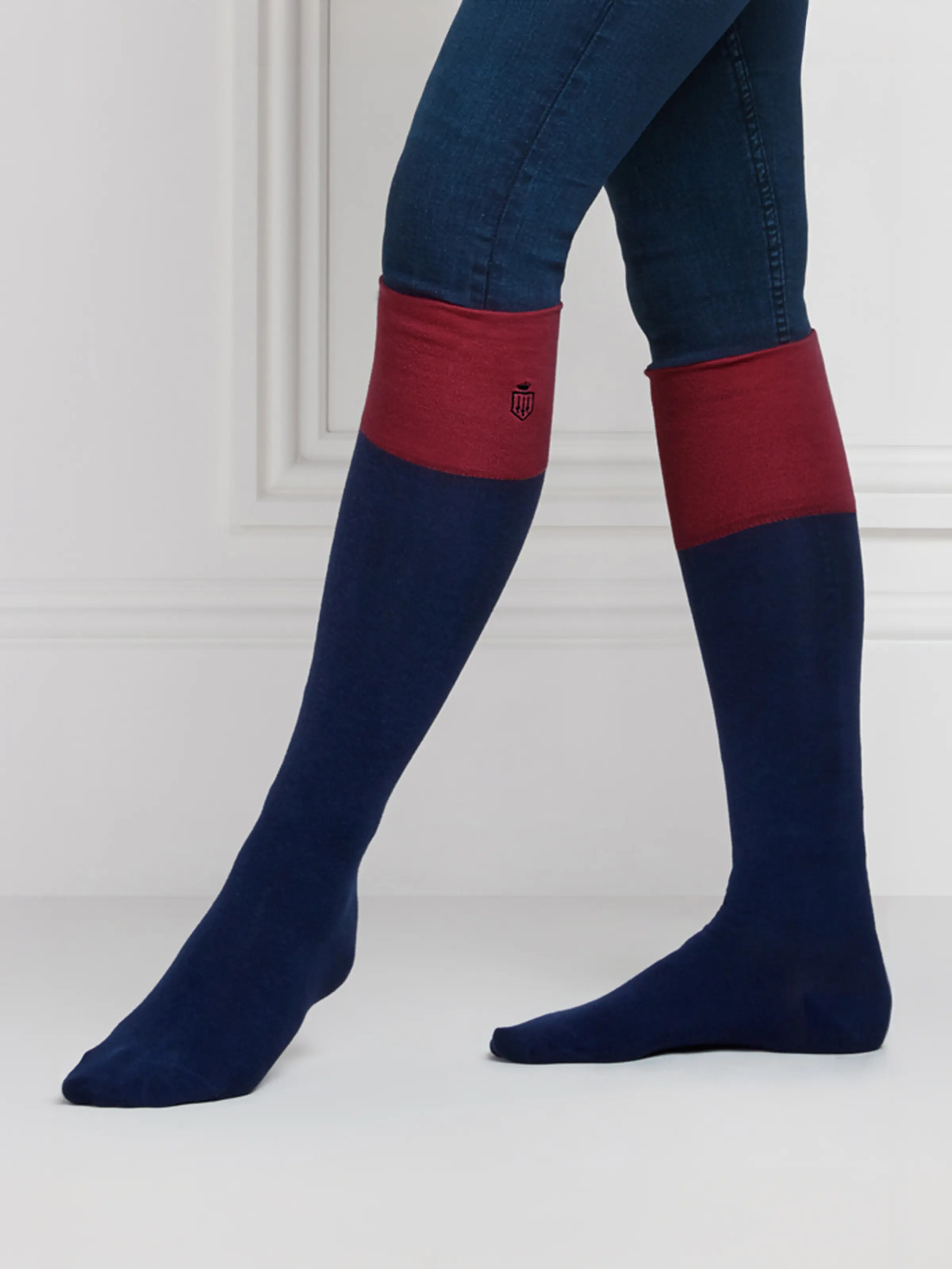 Signature Women's Knee High Socks - Navy & Burgundy - Image 3