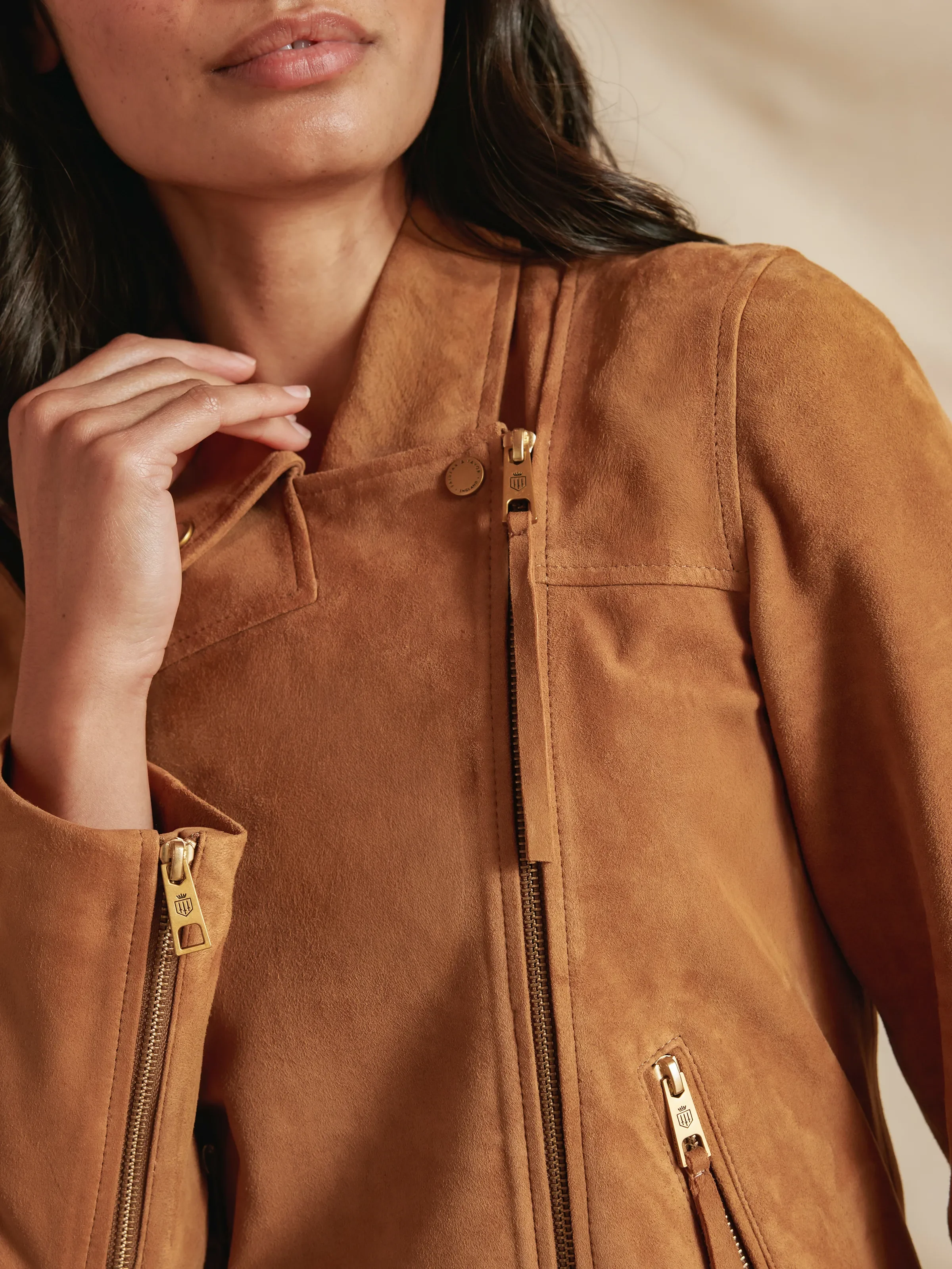 Thea Biker Jacket - Honey Tan Suede - Image 4