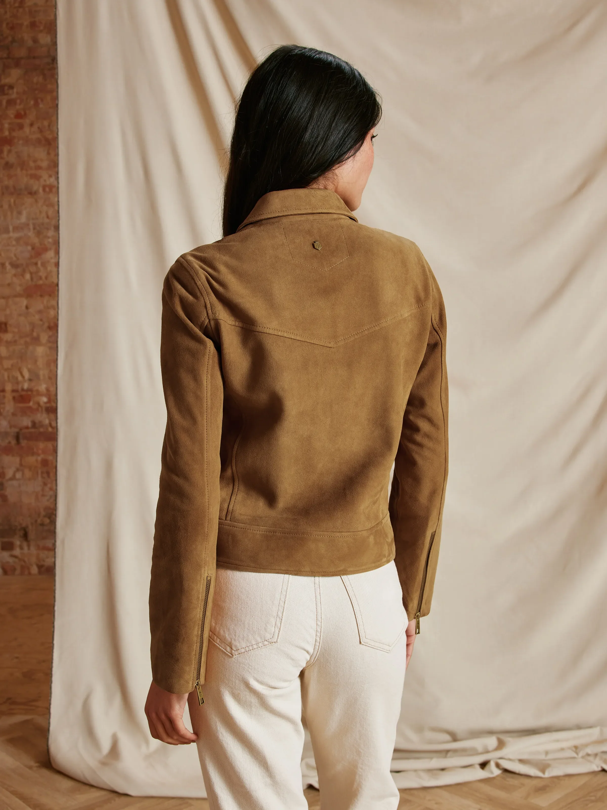 Thea Biker Jacket - Honey Tan Suede - Image 5