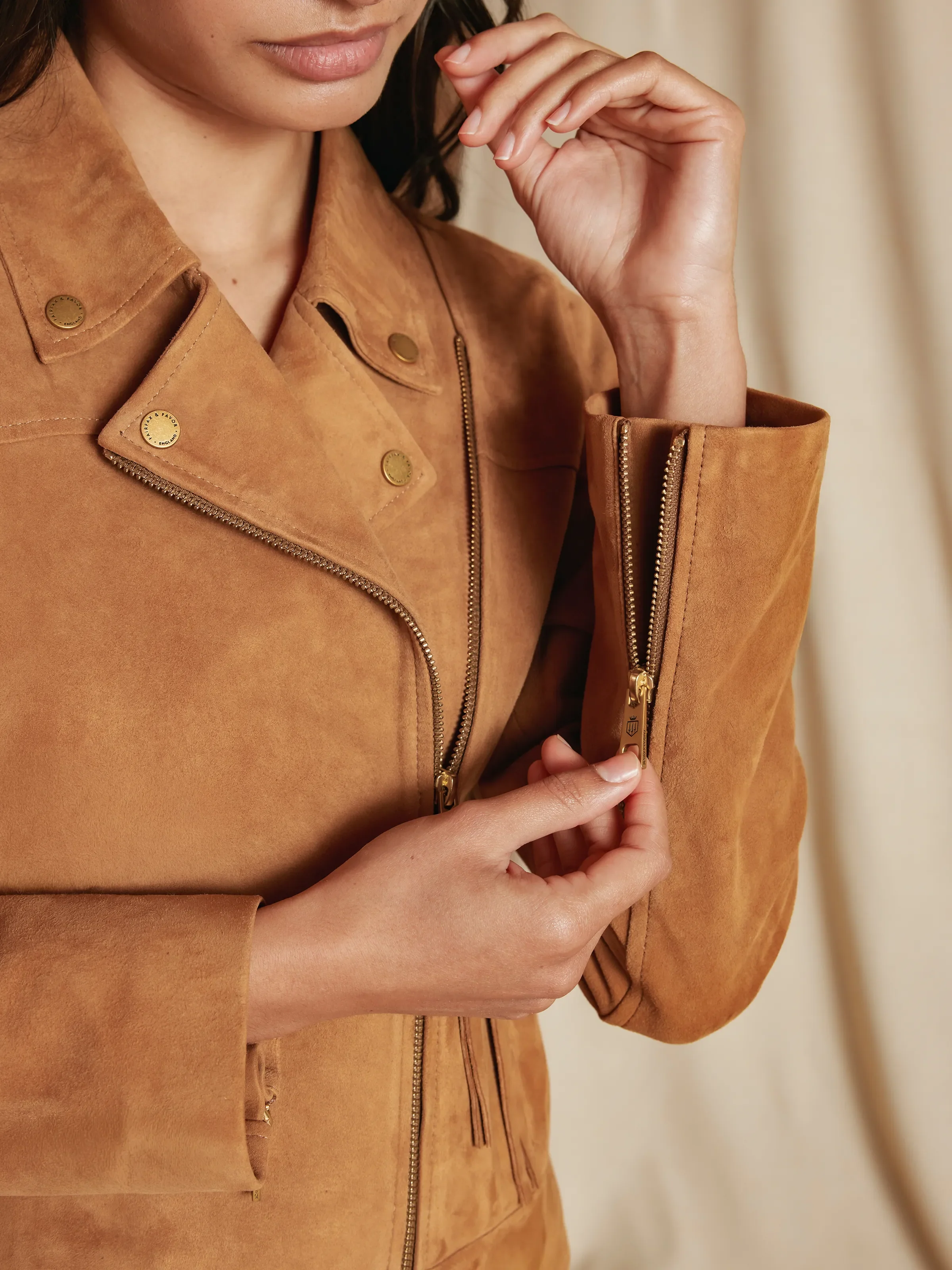 Thea Biker Jacket - Honey Tan Suede - Image 6