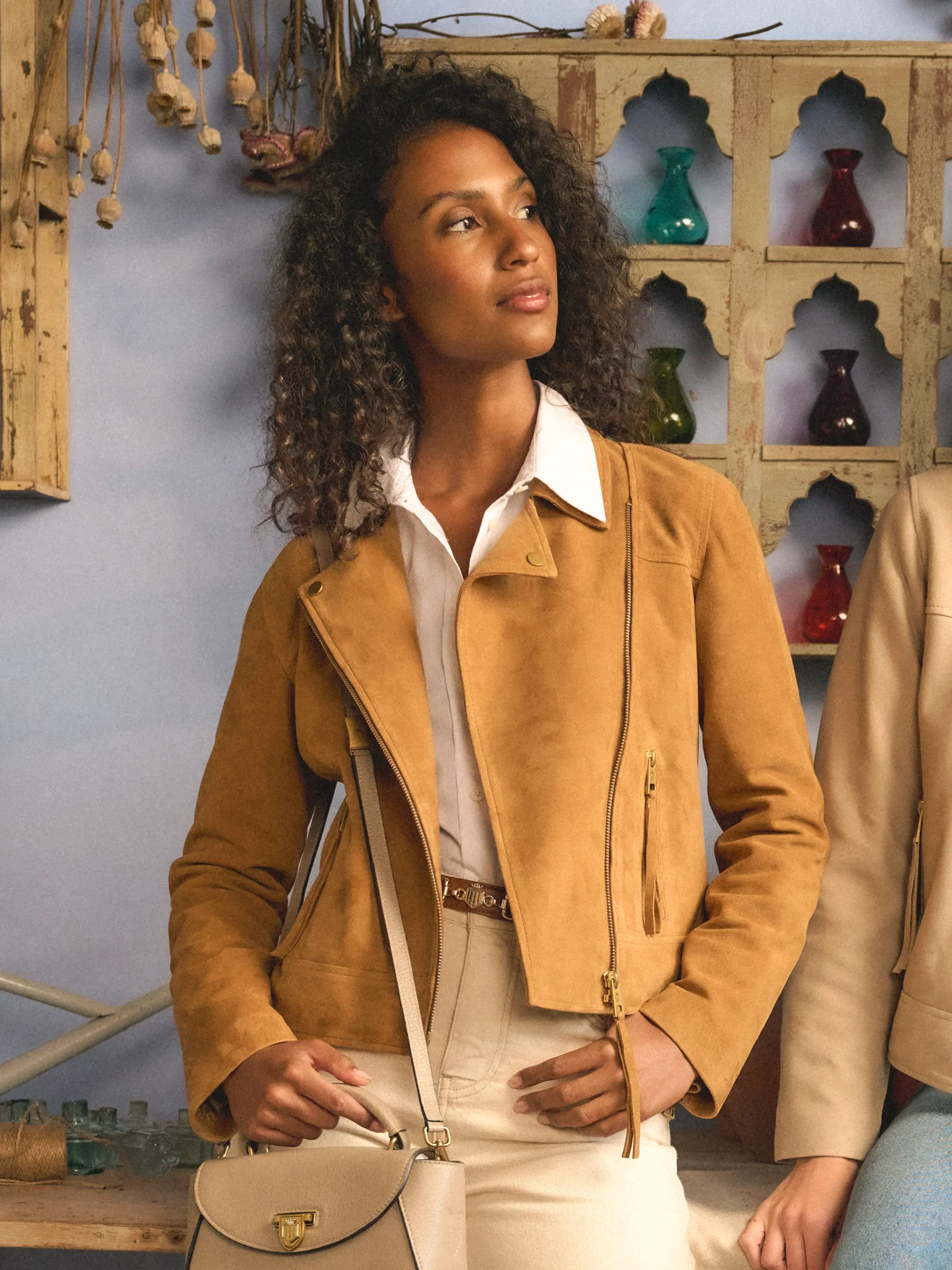 Thea Biker Jacket - Honey Tan Suede - Image 7
