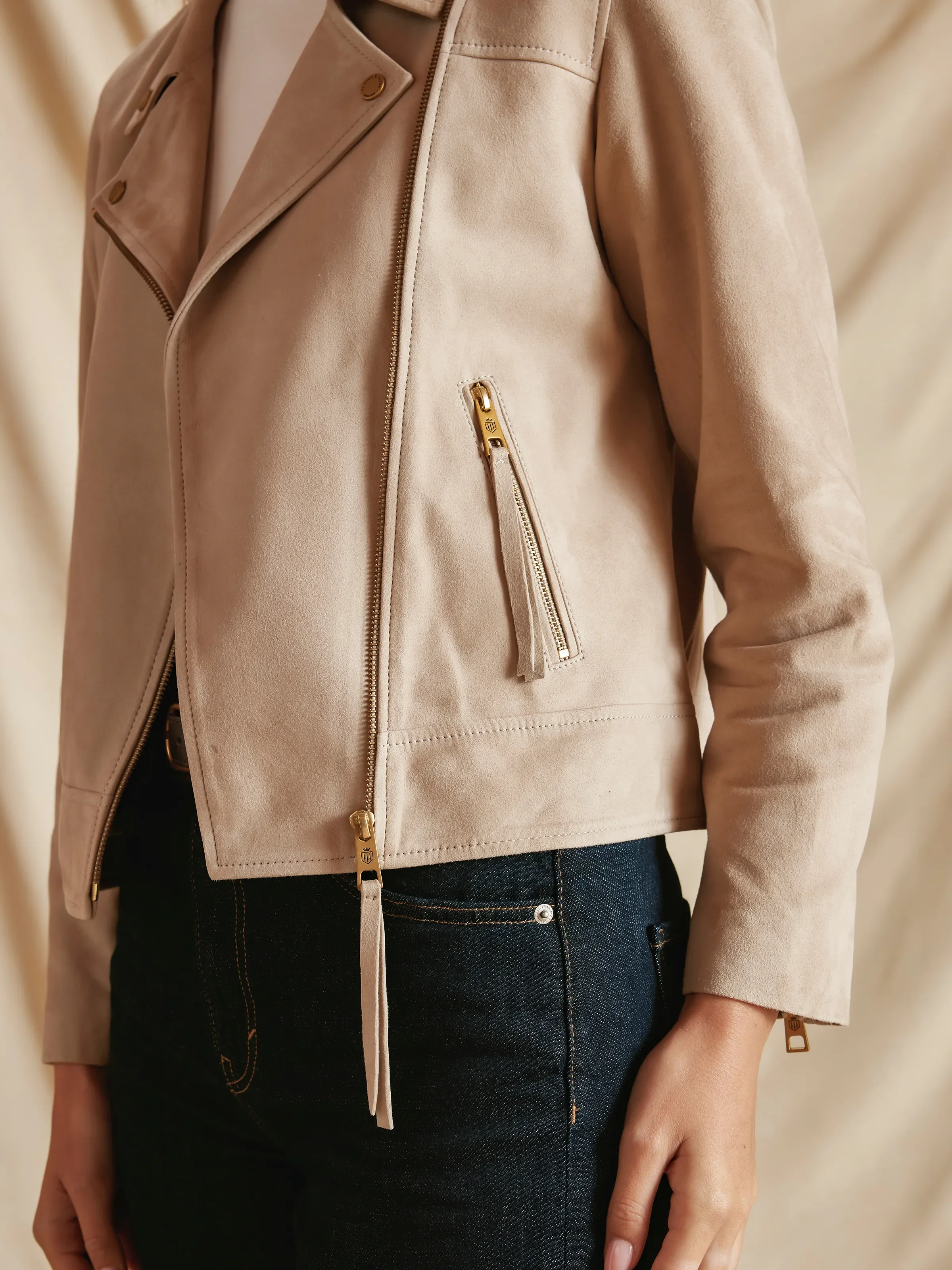 Thea Biker Jacket - Stone Suede - Image 5